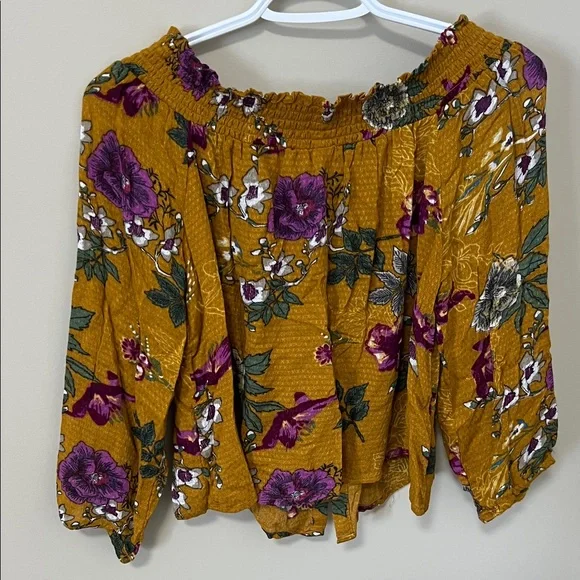 House of Harlow Floral Mustard Boho Peasant Blouse Grommet Tie Detail Size Small - Picture 4 of 8